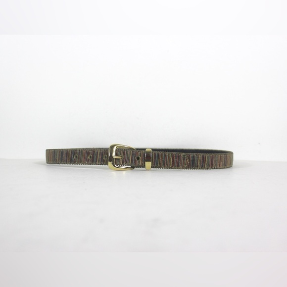 80’s Vintage Fabric Belt with Gold Buckle, Beaded Brass Edge Large L Eighties - Picture 4 of 8
